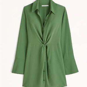 Long-Sleeve Twist-Front Shirt Dress